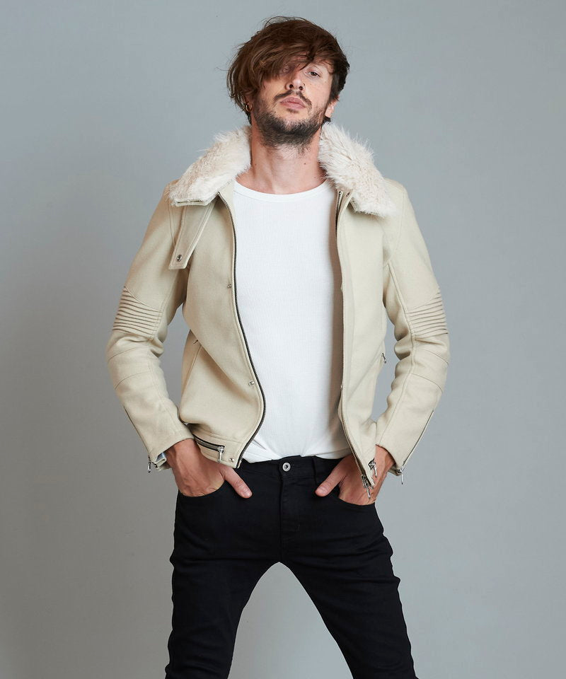 High-neck eco-fur riders jacket BLZ