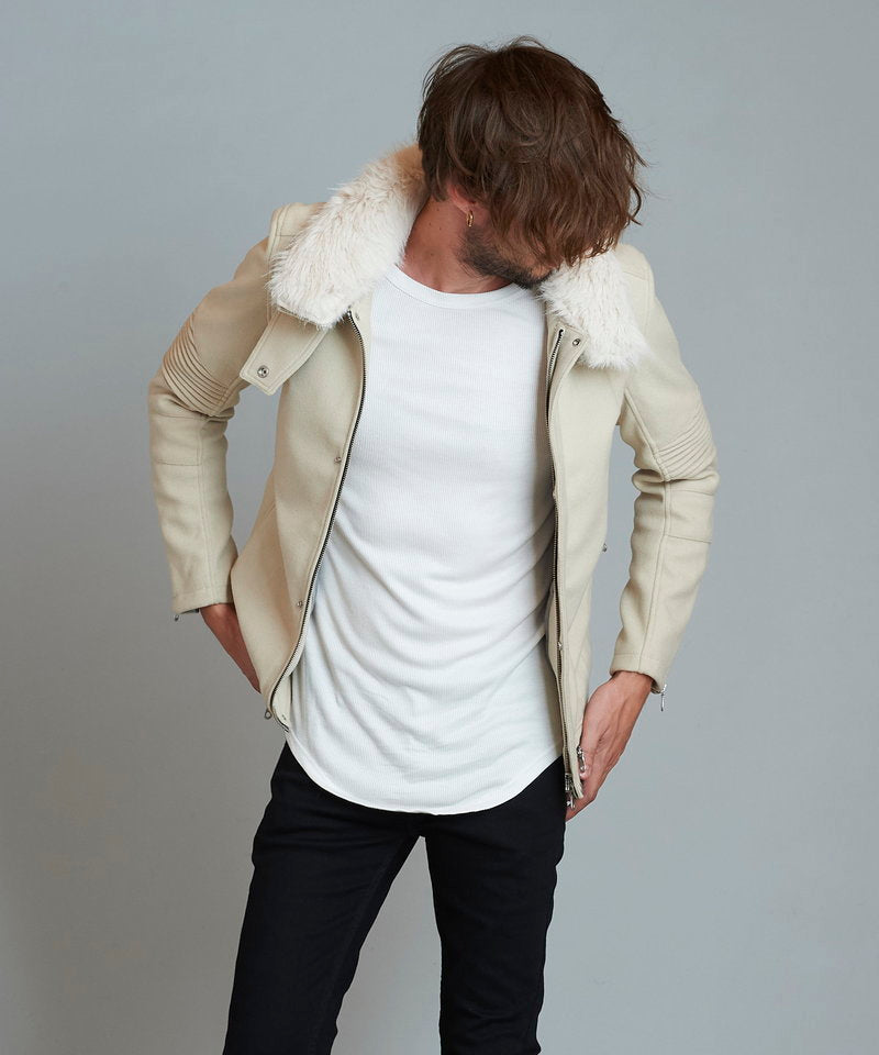 High-neck eco-fur riders jacket BLZ