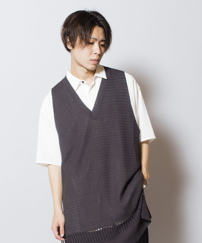 Openwork knit vest