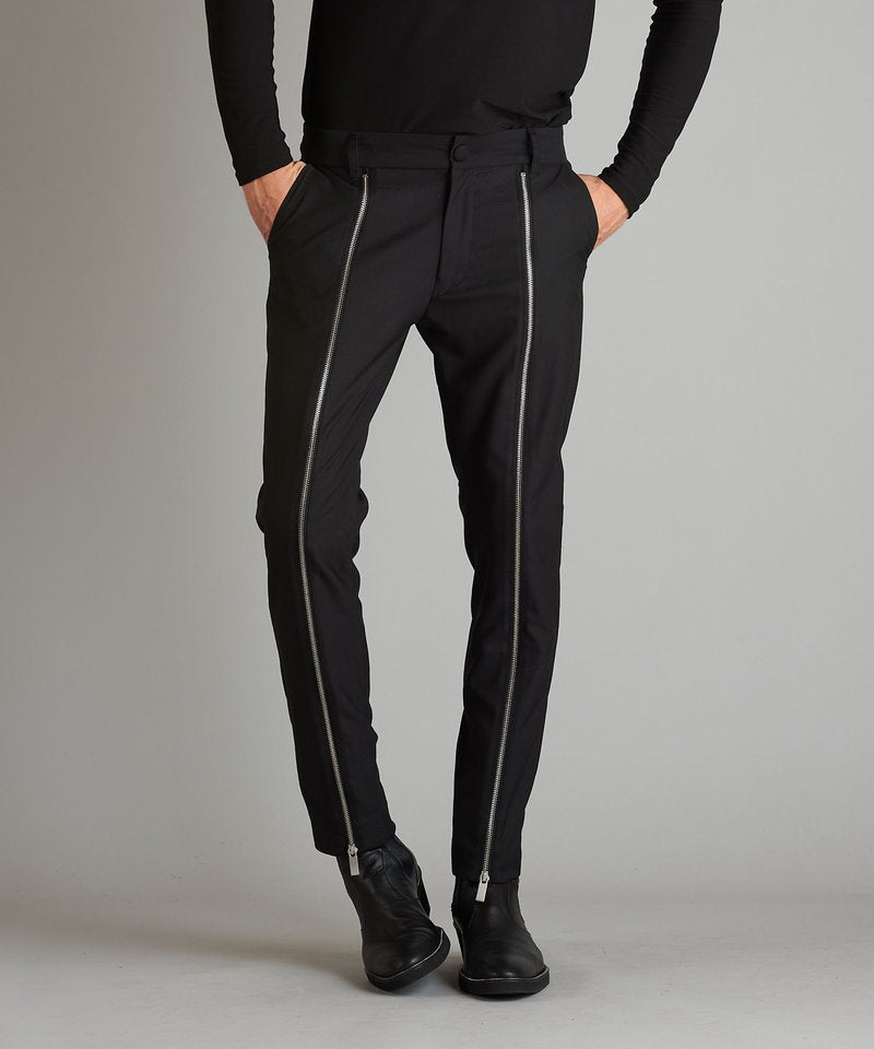 Front zip trousers