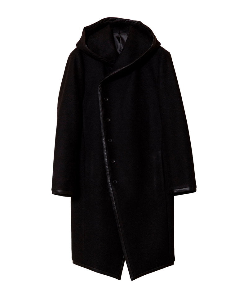 Piping hooded long coat