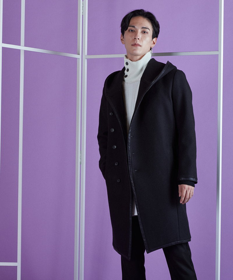 Piping hooded long coat