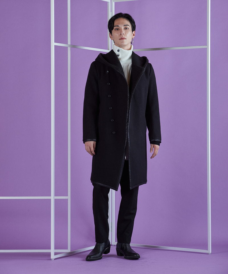 Piping hooded long coat