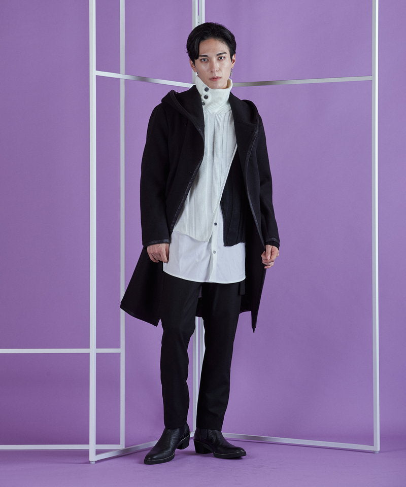 Piping hooded long coat