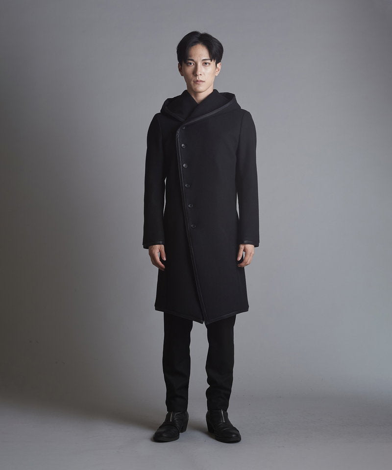 Piping hooded long coat