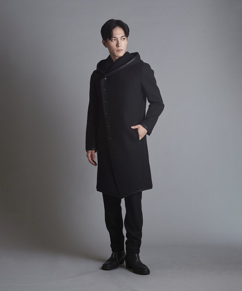 Piping hooded long coat