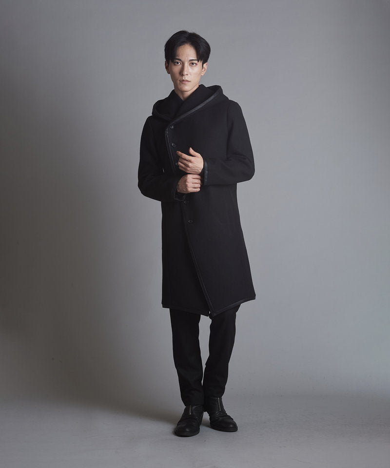 Piping hooded long coat