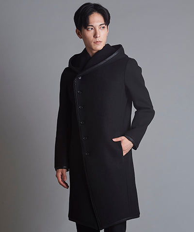 Piping hooded long coat