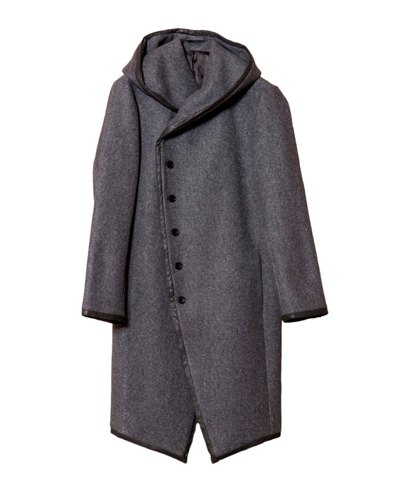 Piping hooded long coat