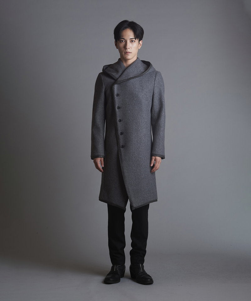 Piping hooded long coat