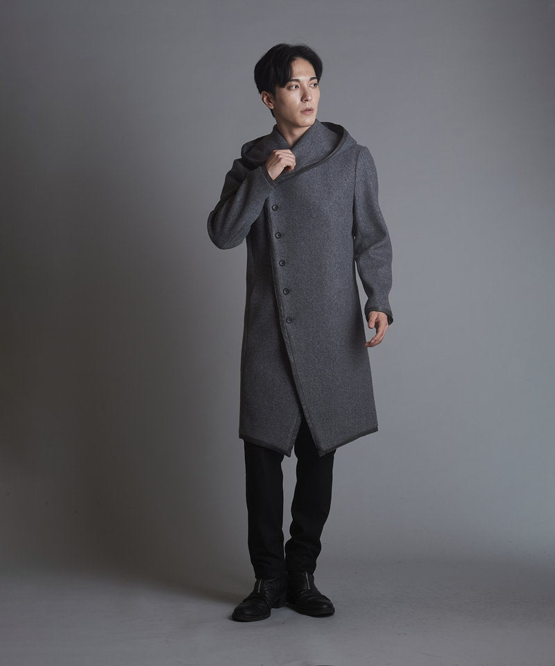 Piping hooded long coat