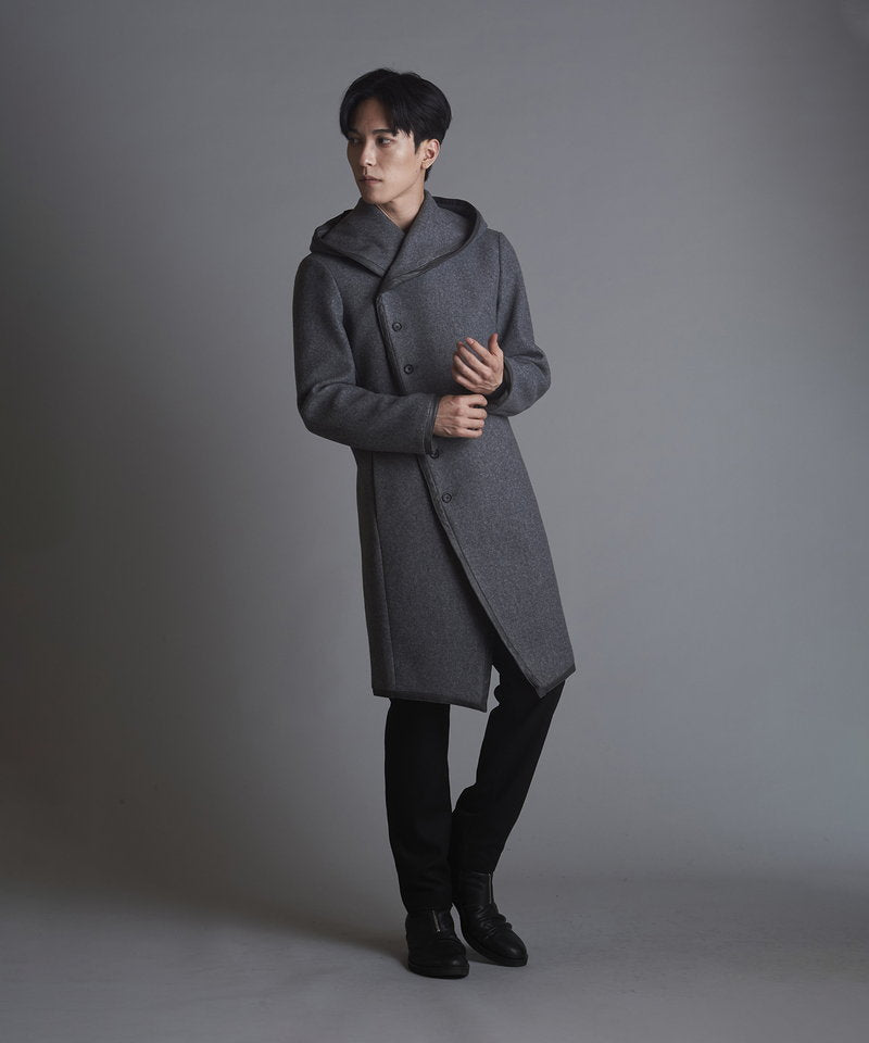 Piping hooded long coat