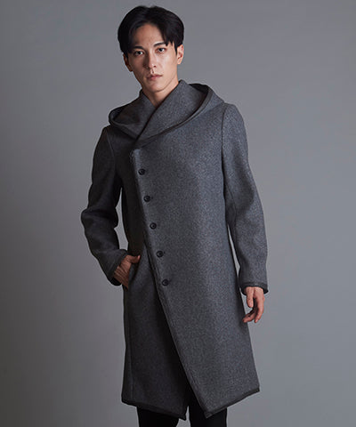 Piping hooded long coat