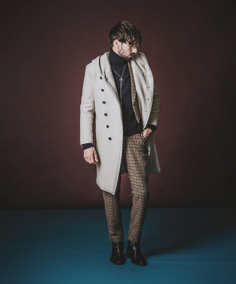 Piping hooded long coat