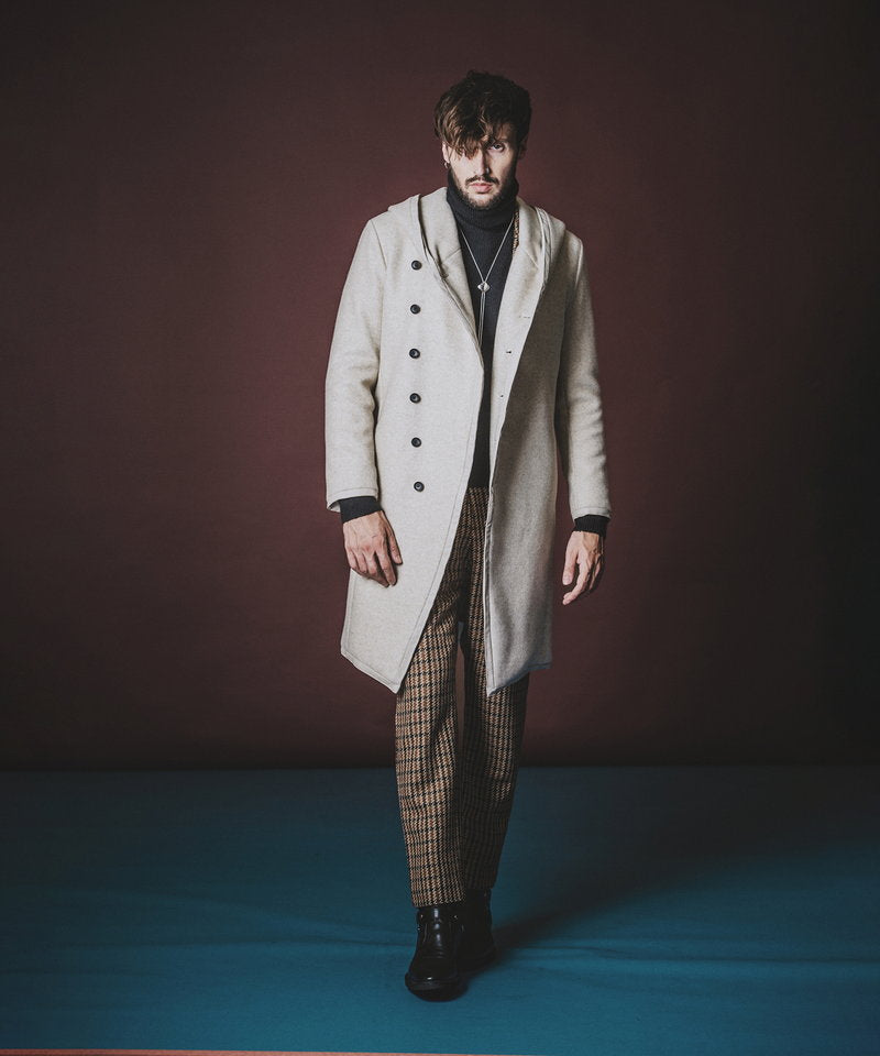 Piping hooded long coat