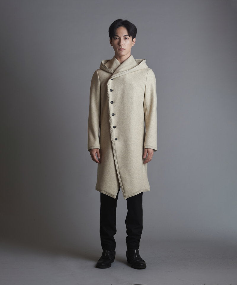 Piping hooded long coat