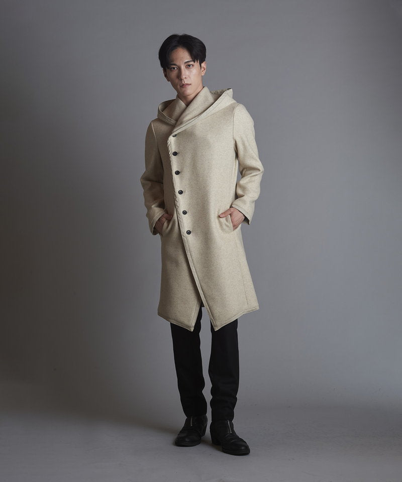 Piping hooded long coat