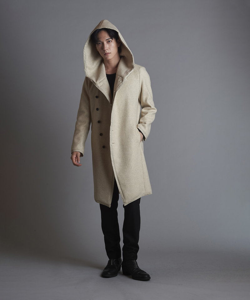 Piping hooded long coat