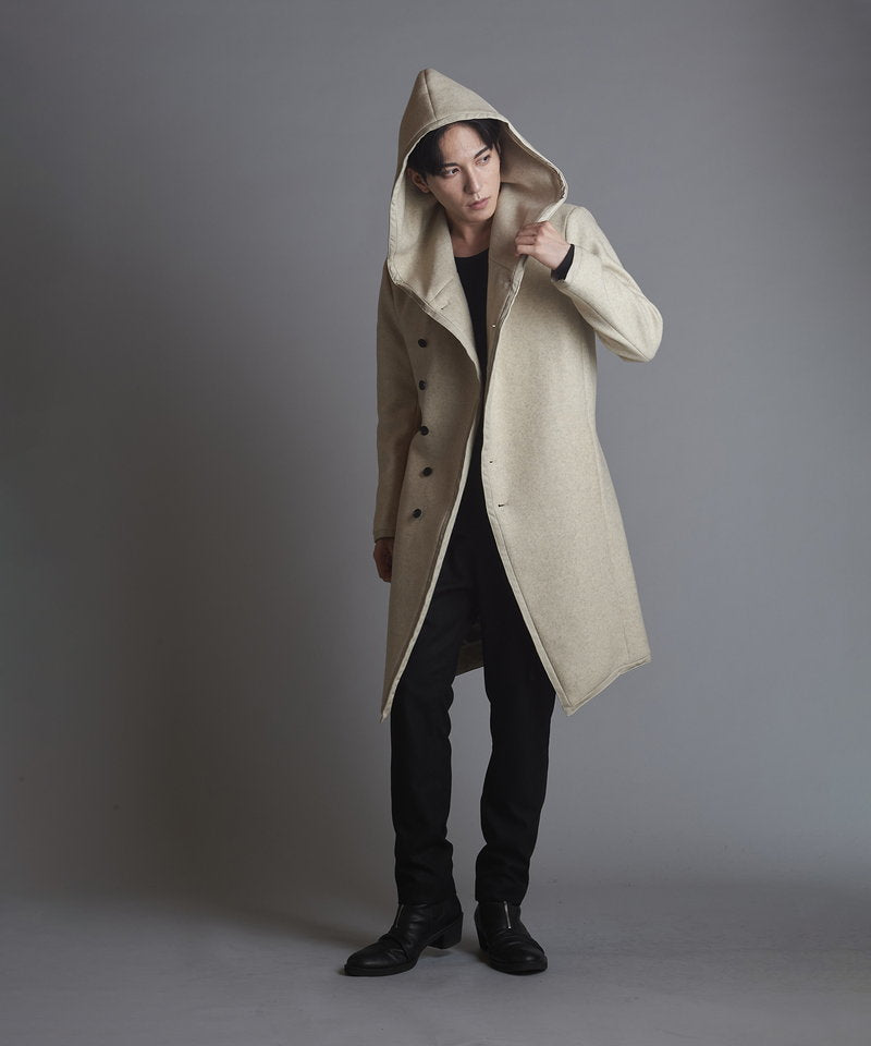 Piping hooded long coat