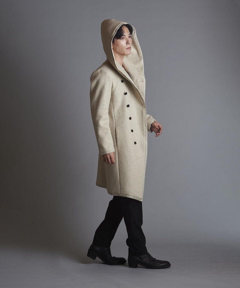 Piping hooded long coat