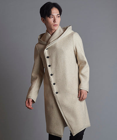 Piping hooded long coat