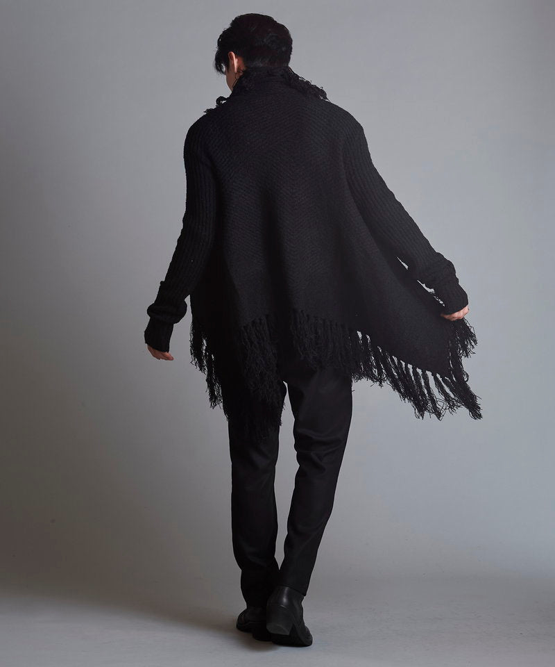 Cable knit 3-way fringe gown