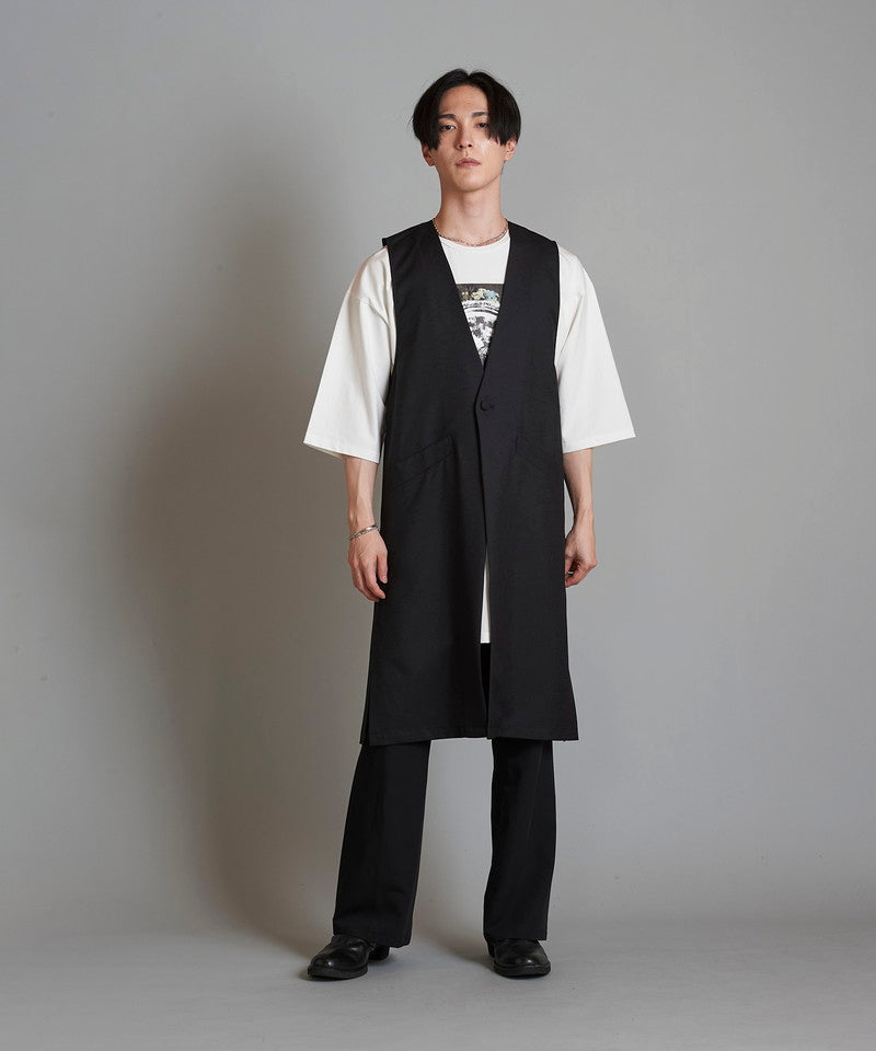 Deep slit long vest