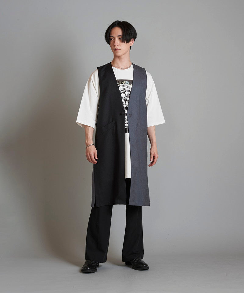 Deep slit long vest