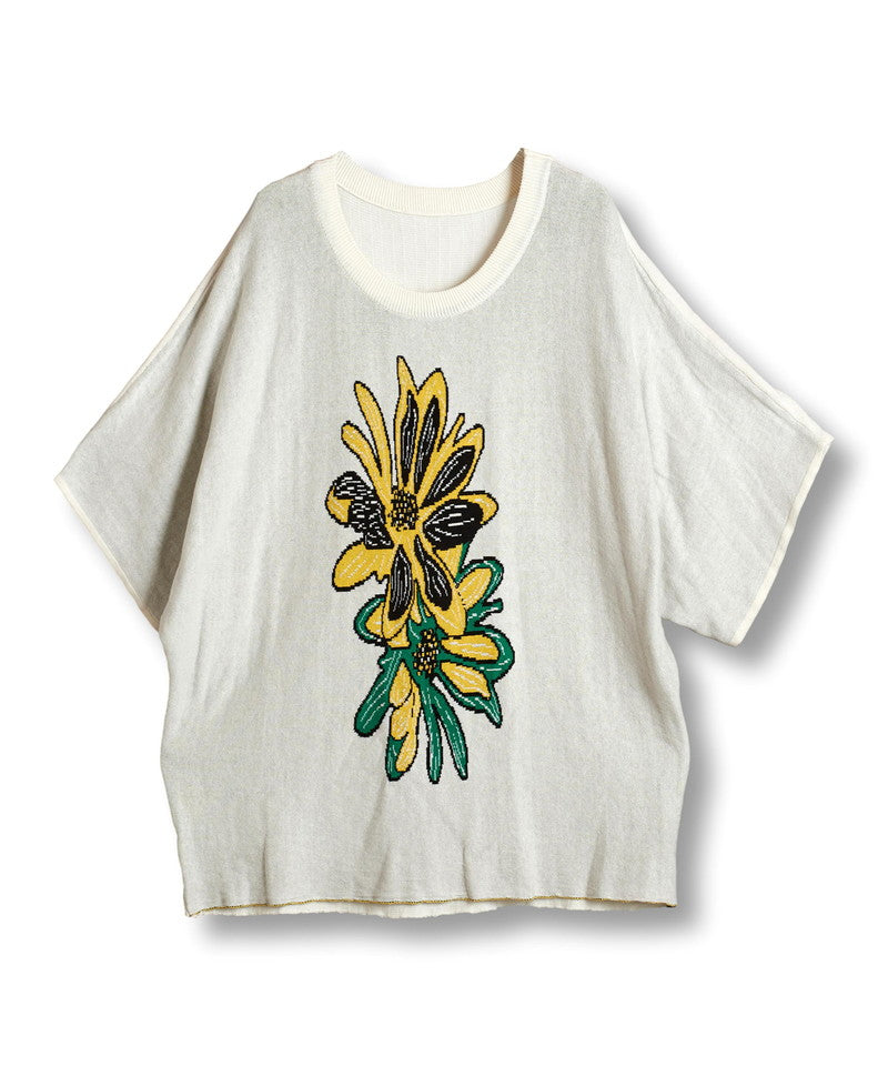 Flower JQ knit pullover