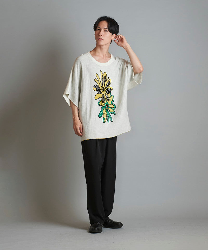 Flower JQ knit pullover