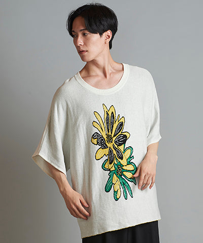 Flower JQ knit pullover