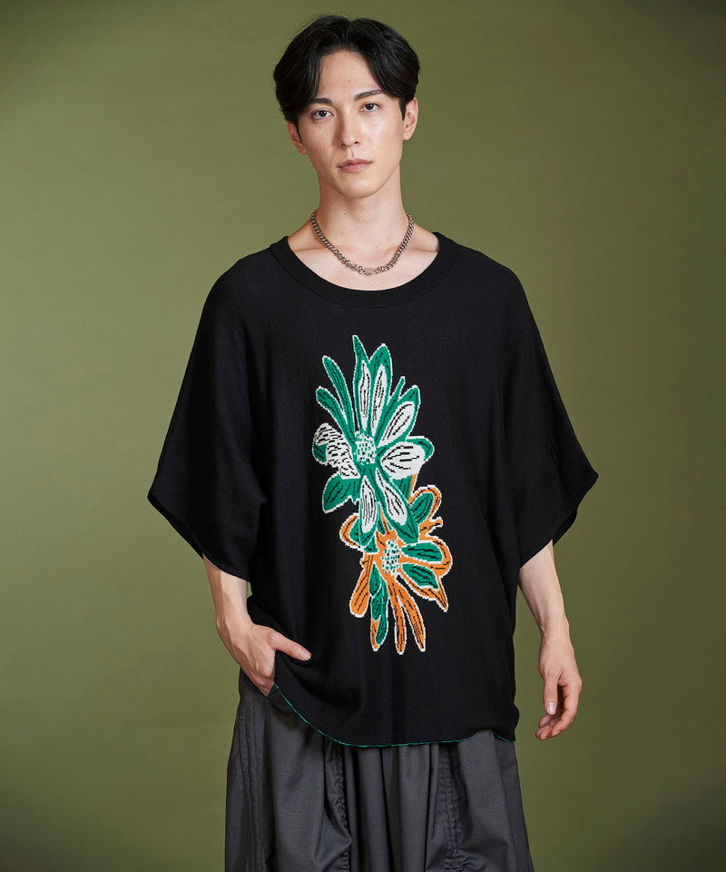 Flower JQ knit pullover