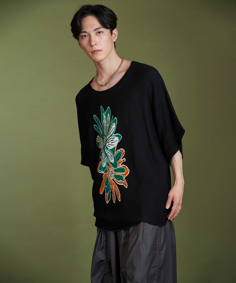 Flower JQ knit pullover