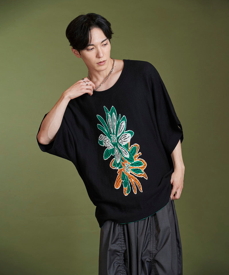 Flower JQ knit pullover