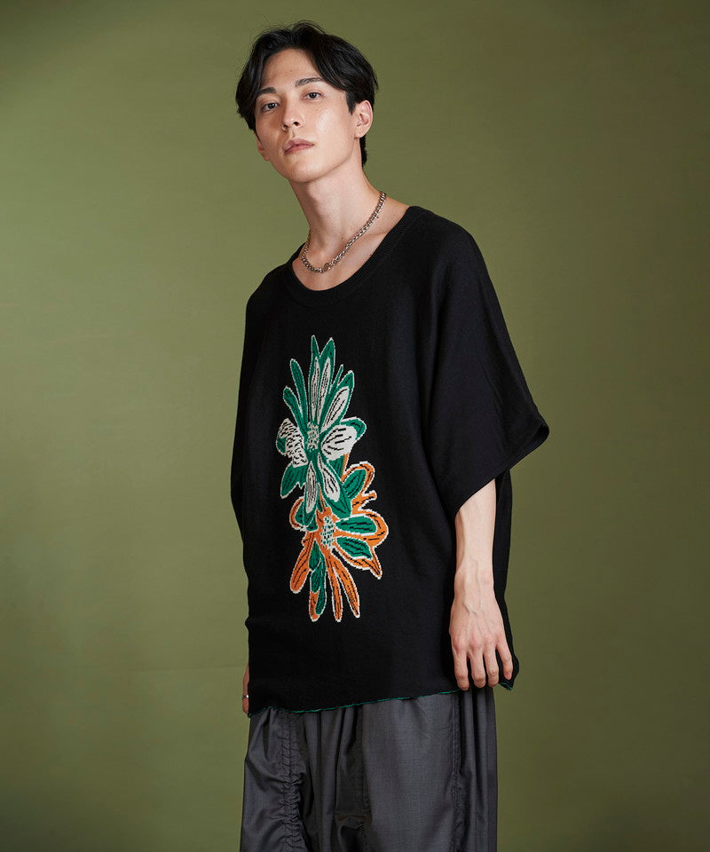 Flower JQ knit pullover