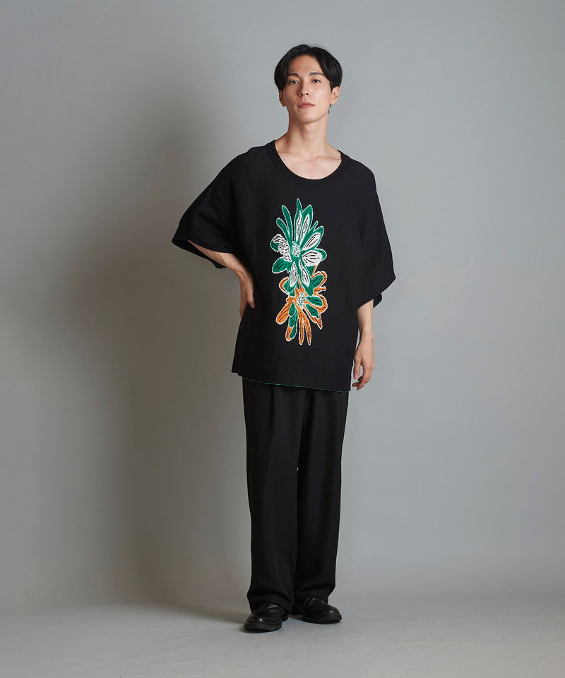 Flower JQ knit pullover