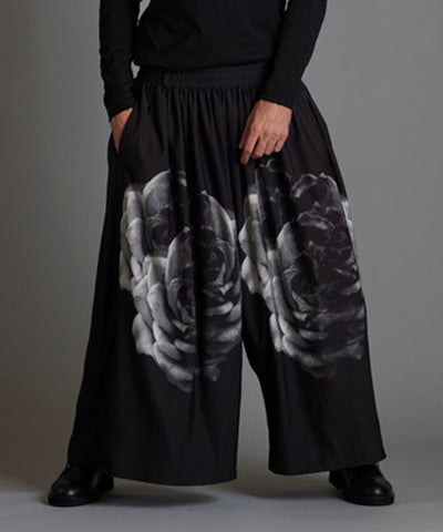 Rose print gathered baggy trousers