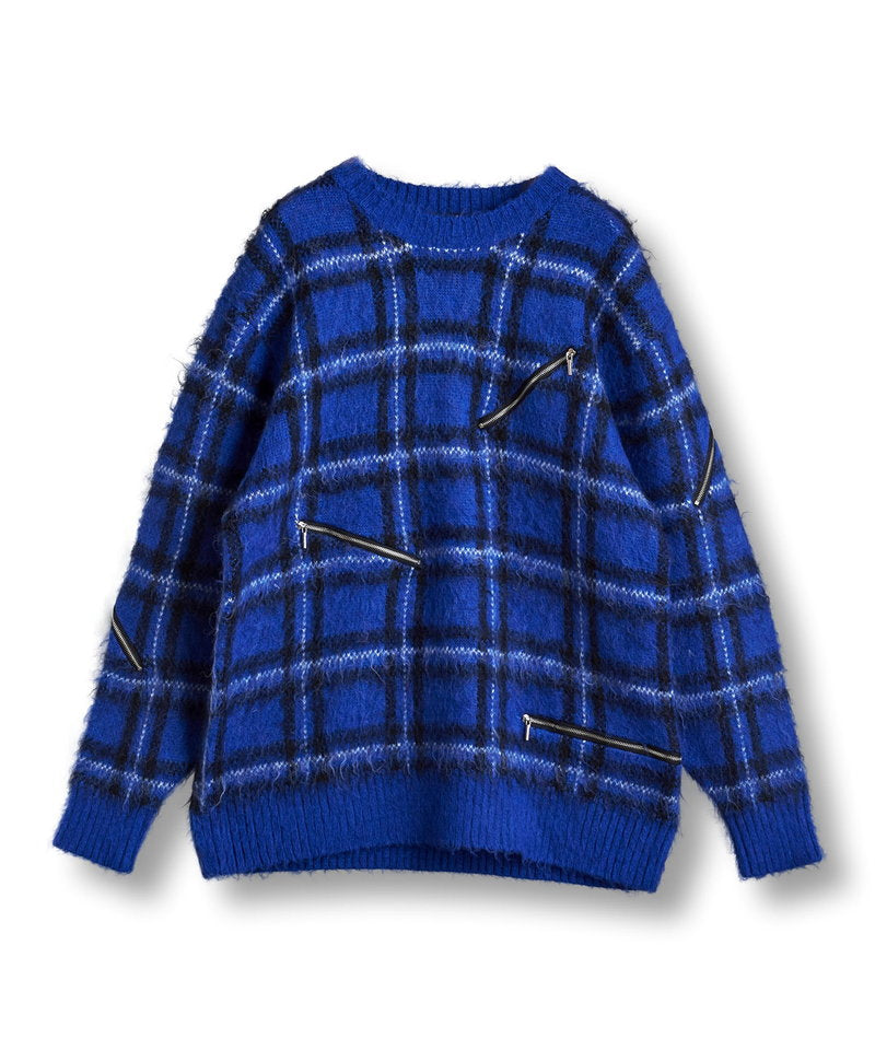 ZIP CHECK KNIT BIG-PO