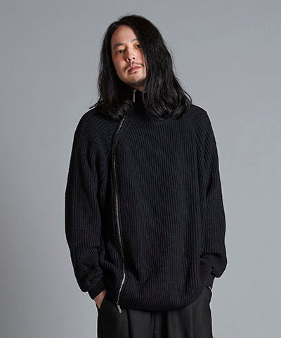 アシンメトリーZIPニットタートルネックCD