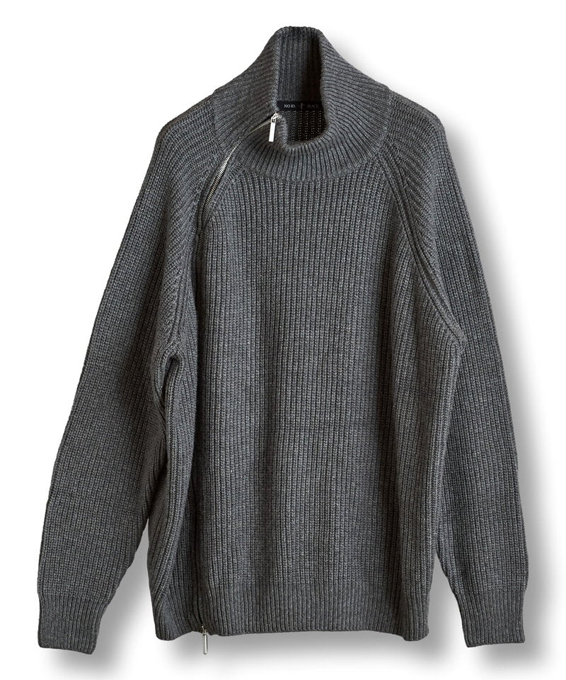 アシンメトリーZIPニットタートルネックCD