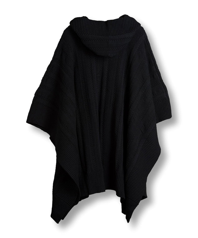 Hooded zip knit poncho