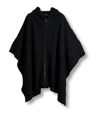 Hooded zip knit poncho