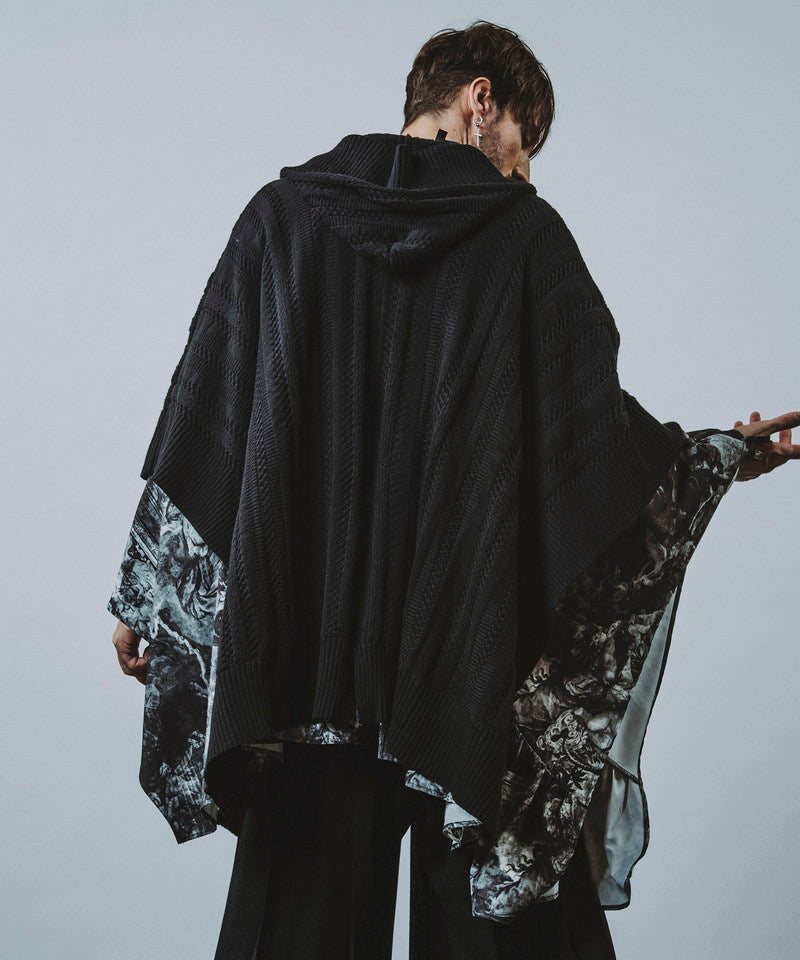 Hooded zip knit poncho