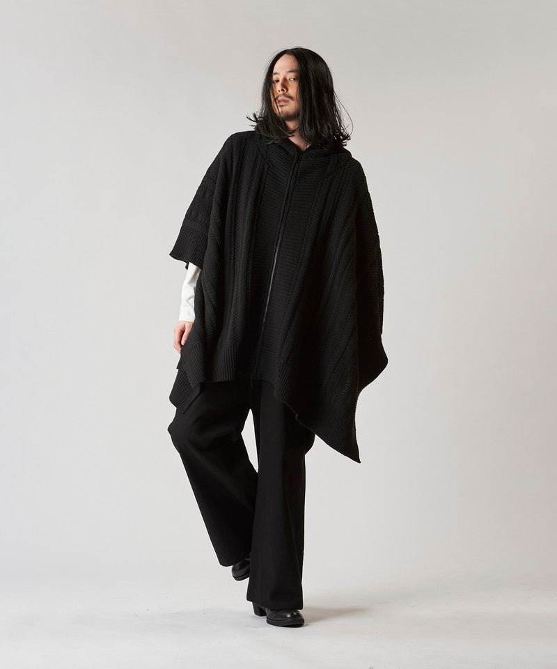 Hooded zip knit poncho