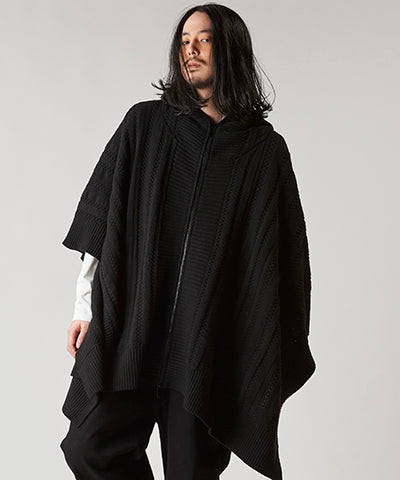 Hooded zip knit poncho