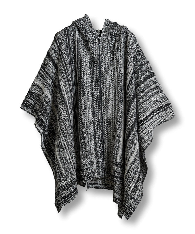 Hooded zip knit poncho