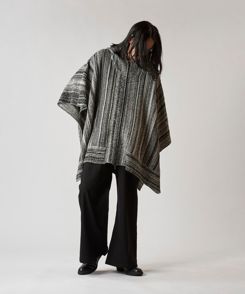 Hooded zip knit poncho