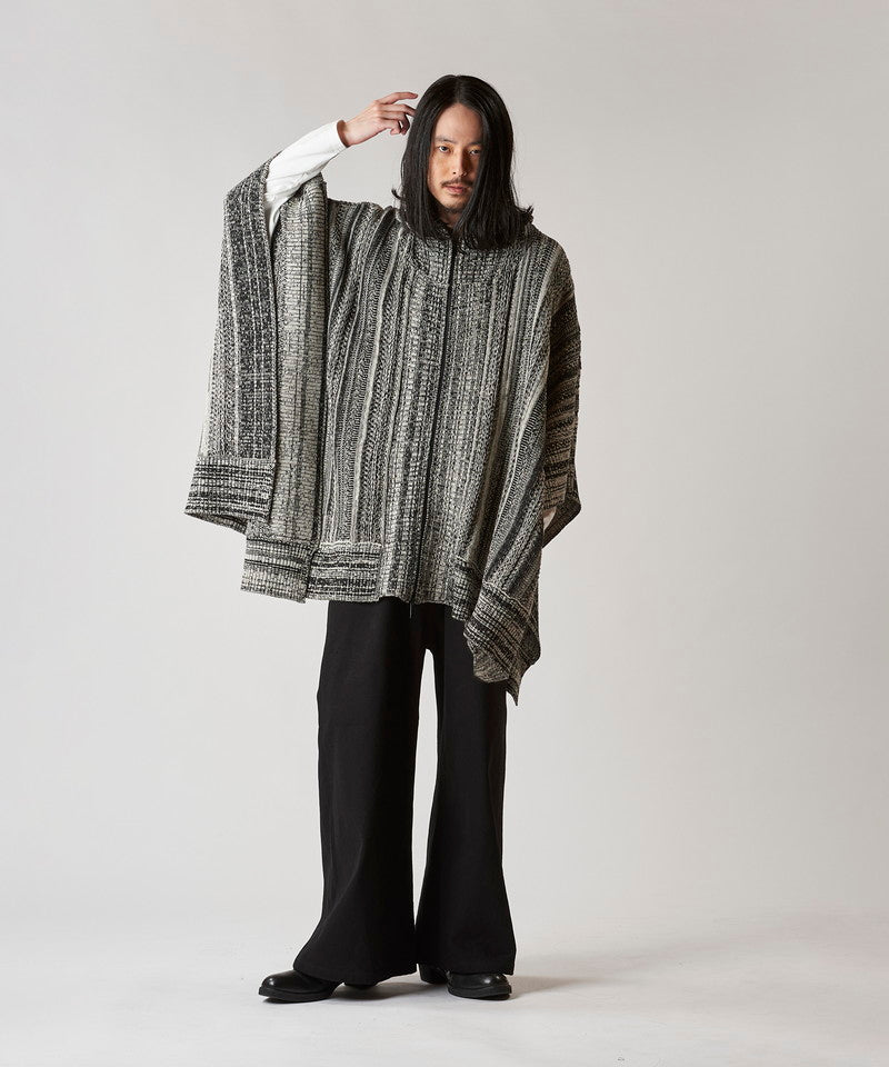 Hooded zip knit poncho