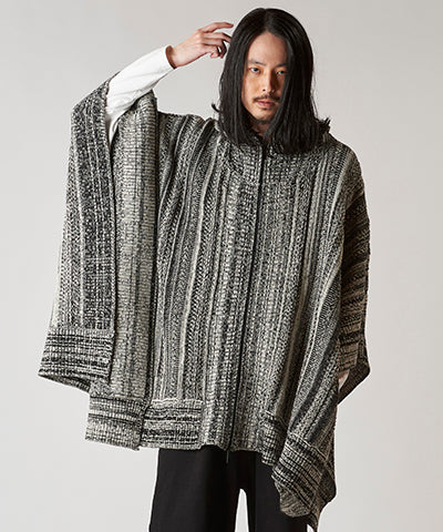 Hooded zip knit poncho