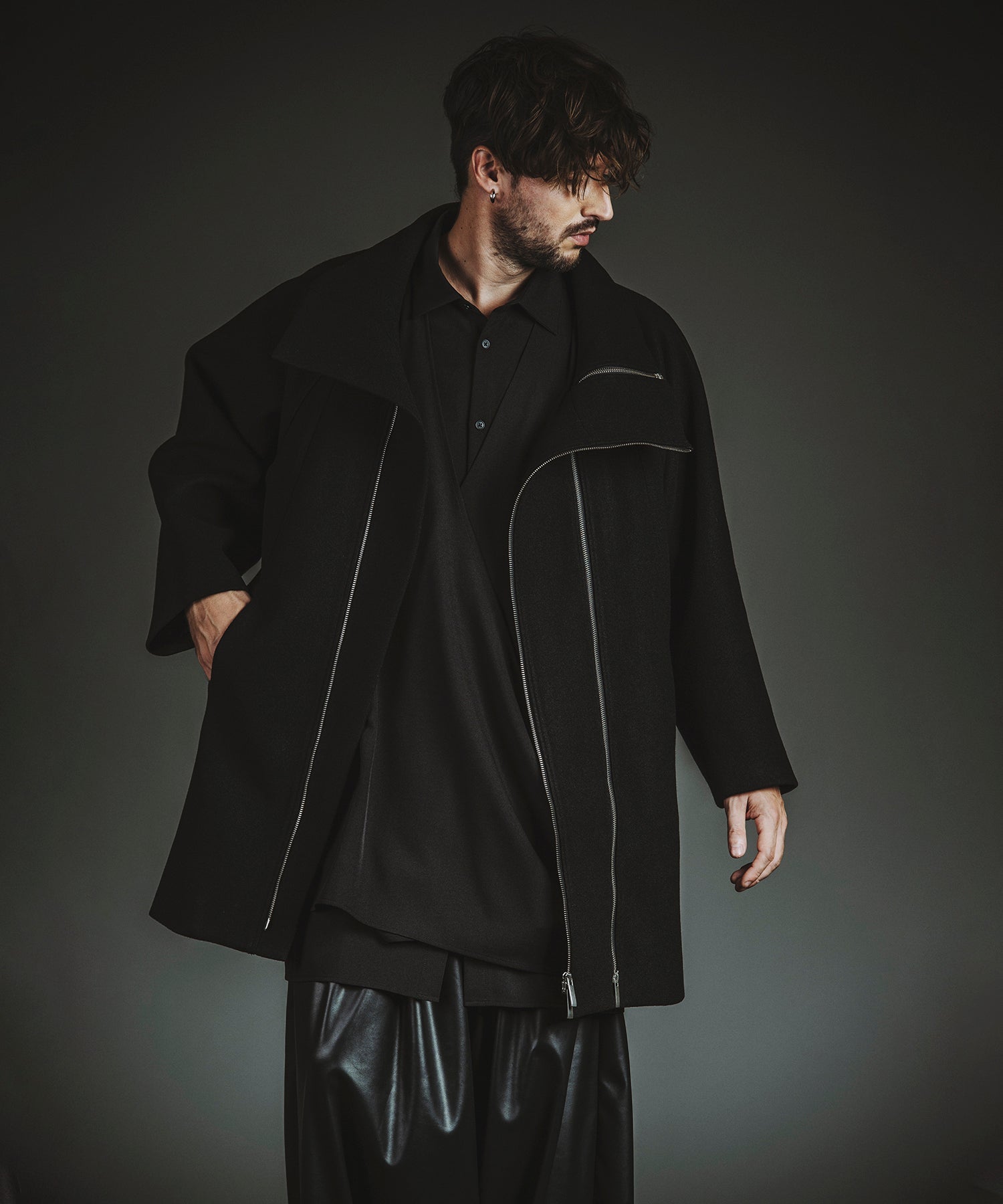 ボリュームネックライダースオーバーコート – NO ID.